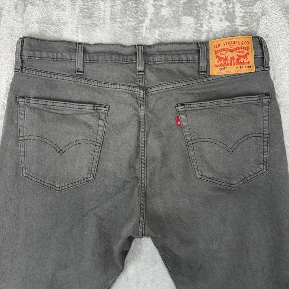 Levis 505 Regular Fit Denim Gray Jeans (38x25 CUSTOM) White Tab Straight Stretch